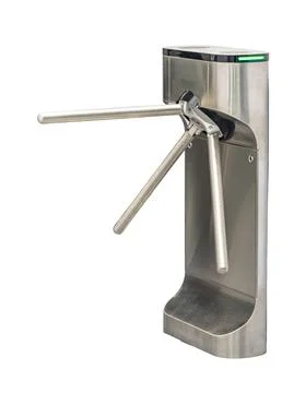 Security turnstile access control system on white background, sleek metallic  Stock Photos