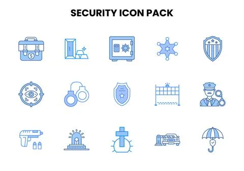 Security Two Colour Vector Icons Pack Stock Illustration