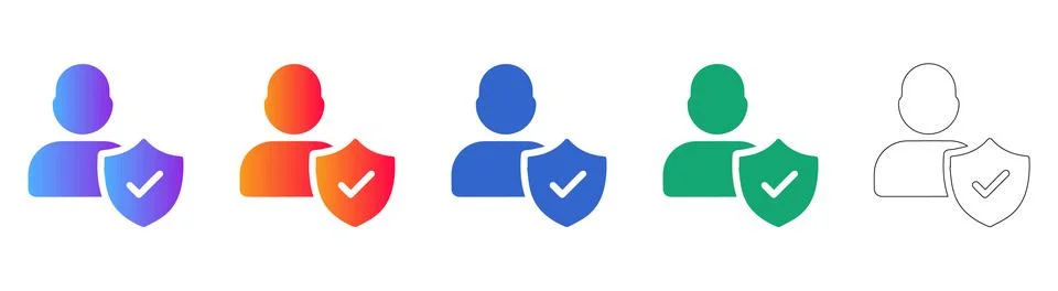 Security User Profile Icons with Shield Badge Stock Illustration