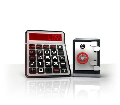 Security vault with negative business calculations  isolated on white Ilustración de archivo