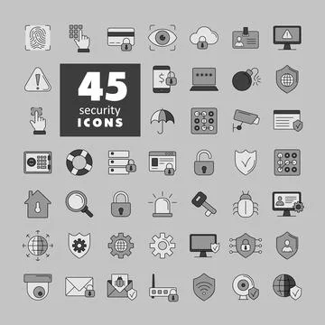 Security vector grayscale icon set Stock Illustration