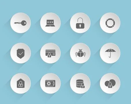 Security vector icons on round puffy paper circles イラスト素材