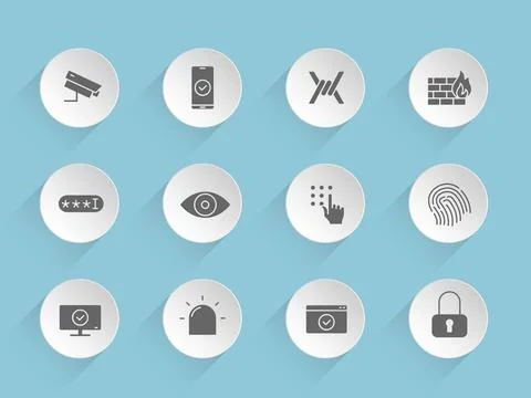 Security vector icons on round puffy paper circles イラスト素材