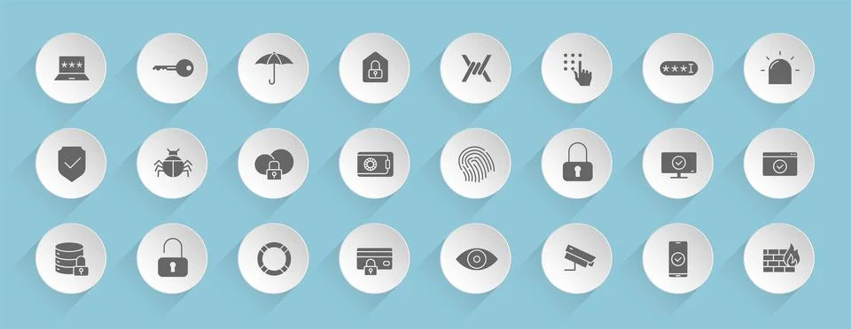 Security vector icons on round puffy paper circles イラスト素材