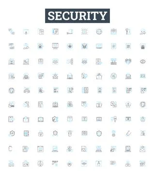 Security vector line icons set. Protection, Safeguard, Armor, Shield, Fortress Stock Illustration