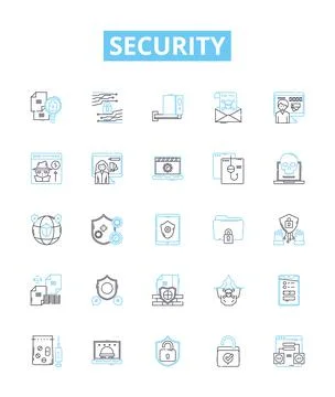 Security vector line icons set. Protection, Safeguard, Armor, Shield, Fortress 스톡 일러스트