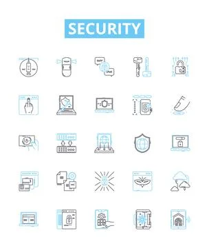 Security vector line icons set. Protection, Safeguard, Armor, Shield, Fortress Illustrazione stock