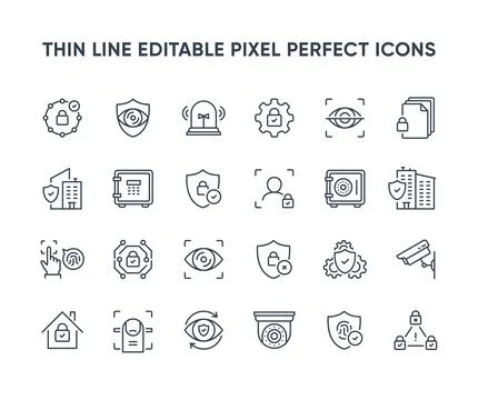 Security vector thin line icons Stock Illustration