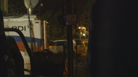 Security Vehicle Moving Outside Bus Front Window Stock-Footage 118618680