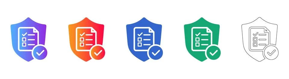Security Verified Document Shield Icons イラスト素材