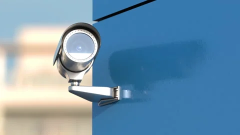 Security video camera at the corner of building moving and scanning street area Stock Footage 151433413