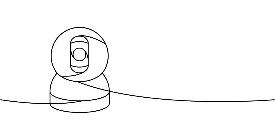 Security video camera one line continuous drawing. Security surveillance system Stock Illustration