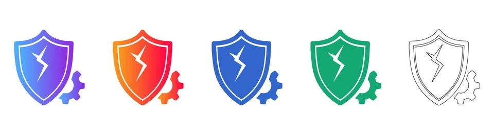 Security Vulnerability Icons with Shield and Gear Stock Illustration
