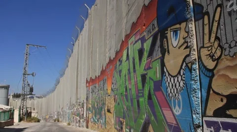 Security wall in Bethlehem, Israel Stock Footage