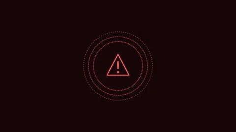 Security warning alert line icon with rotating rings, red neon style Stock Footage 342595532