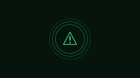 Security warning alert line icon with rotating rings, green neon style Vídeos de archivo 342595541