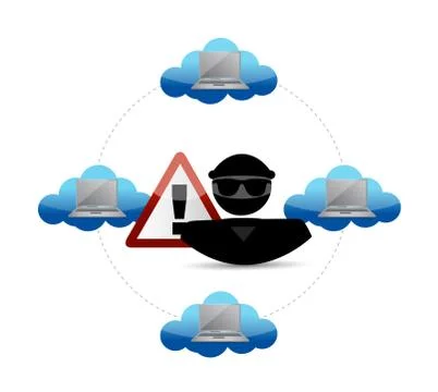 Security warning. Hacker access to cloud computing Illustrazione stock