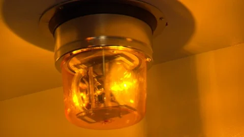 Security warning light rotating on ceiling Video stock 100171654