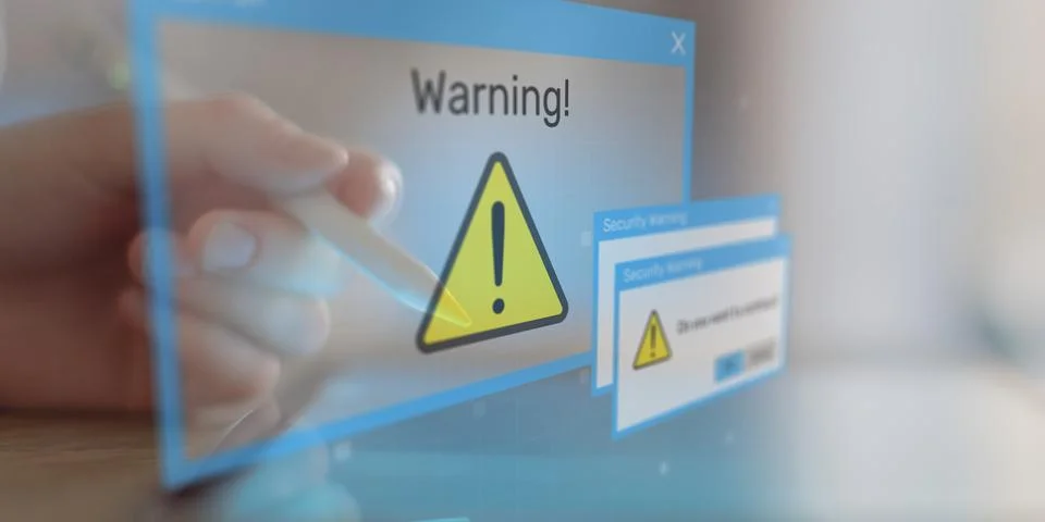 Security Warning Notifications Displayed on Digital Interface with Risk Alert 스톡 사진