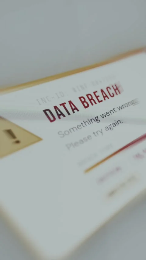 Security warning screen showing data breach and yellow alert icon Stock Footage 334933958