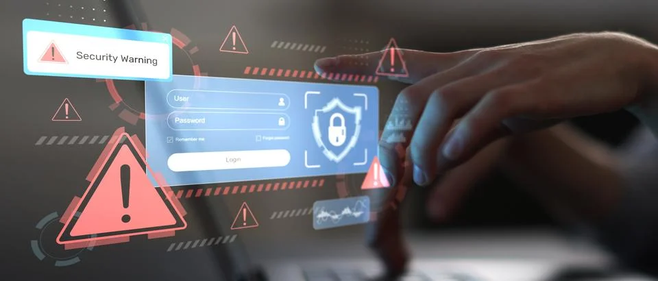 Security Warning for User Authentication and Password Protection in Cyberse.. Stock Photos