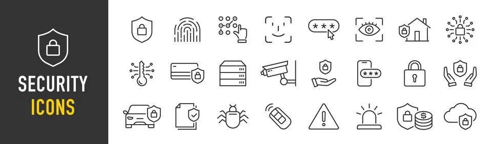 Security web icons in line style. Guard, cyber security, password, smart ho.. Stock Illustration