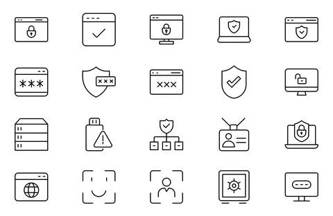 Security web icons in line style. Guard, cyber security, password, smart ho.. Stock Illustration