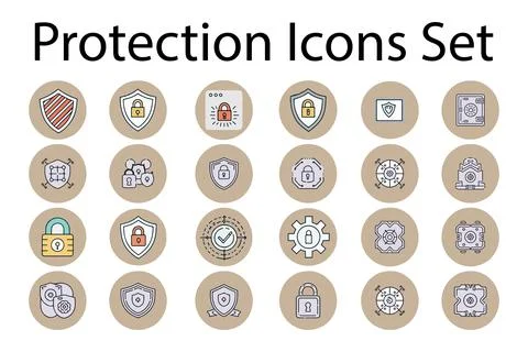 Security Web Line Icons Collection Featuring Lock, Shield, Safety Stock Illustration