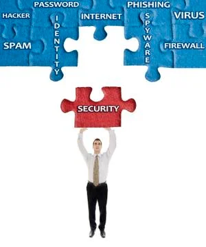 Security word on puzzle in man hands Stock Illustration