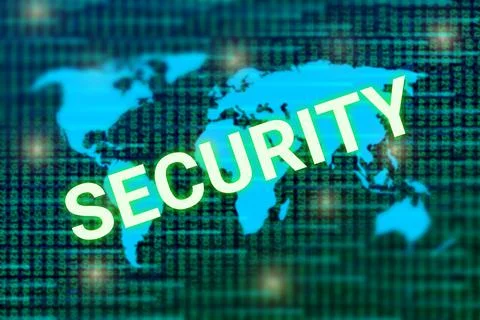 Security world isolated on World map and spotted light background. Illustrazione stock