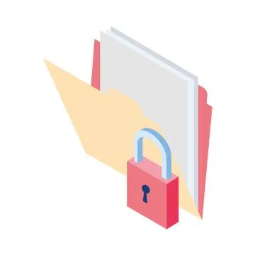 Securiy padlock with documents folder icon, flat design Stock Illustration