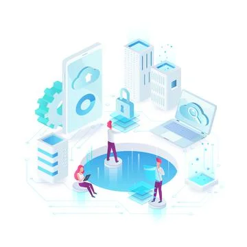 Securized cloud data storage on remote hardware server Stockillustratie