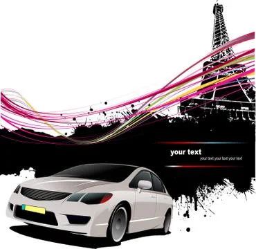Sedan car with Paris image background. Vector illustration Illustrazione stock