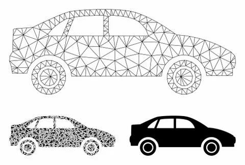 Sedan Car Vector Mesh Network Model and Triangle Mosaic Icon Stock Illustration