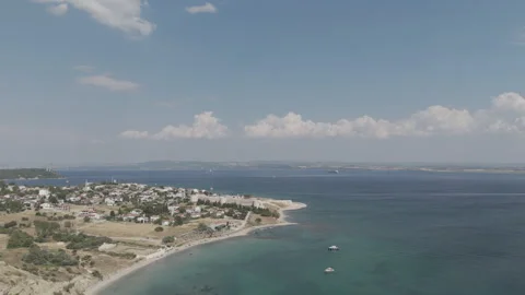 Seddulbahir, Eceabat, Turkey. Panoramic aerial view of Cape Kale 動画素材 318630462