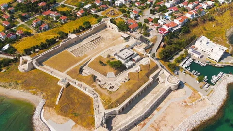 Seddulbahir, Eceabat, Turkey. Sedd el Bahr Fortress, aerial view Stock Footage 318630954