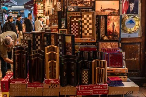 Sedefli Tavla Backgammon and Chess at Egyptian Bazaar Stock Photos