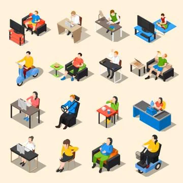 Sedentary Life Icon Set Stock Illustration