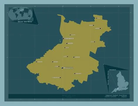 Sedgemoor, England - Great Britain. Solid. Labelled points of cities Stock Illustration