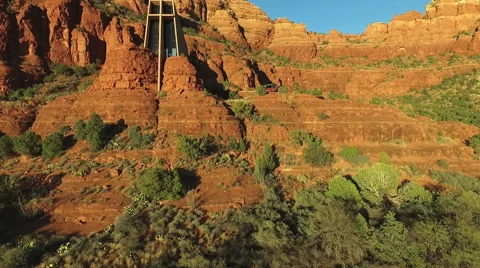 Sedona Arizona Aerial of Chapel of The Holy Cross Stock Footage 59100438