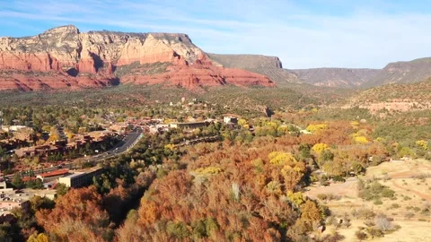Sedona Traffic Circle Fall Foliage Aerial Stock Footage 273618924