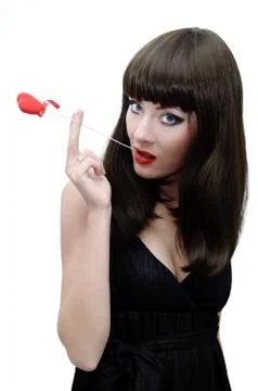 Seductive brunette with red lips Stock Photos