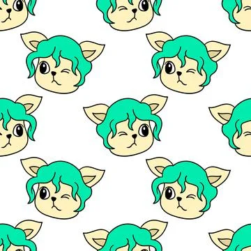 Seductive female cat seamless pattern textile print. repeat pattern backgroun Stock Illustration