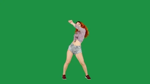 Seductive Ginger Haired Girl Teasing on Green Screen Stock Footage 111851968