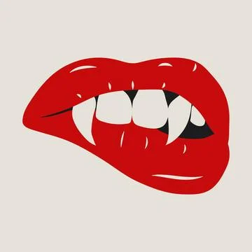 Seductive Vampire Lips with Sharp Fangs.  Gothic Art Stock-Illustration