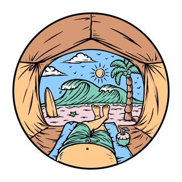 See the beach from inside the tent illustration Stock Illustration