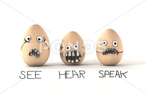 See hear speak no evil eggs Stock Illustration