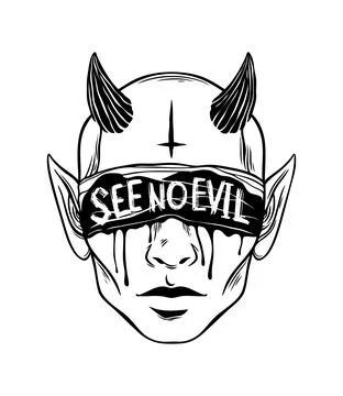 See No Evil  Demon blindfold tattoo design Illustrazione stock
