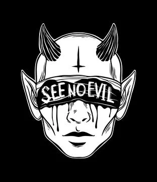 See No Evil  Demon blindfold tattoo design Stock Illustration