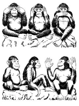 See No Evil, Hear No Evil, Speak No Evil With Opposite Love Variation Stock Illustration